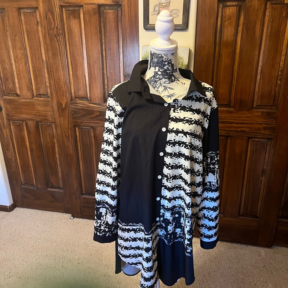 Black and White Striped Button-Up Shirt